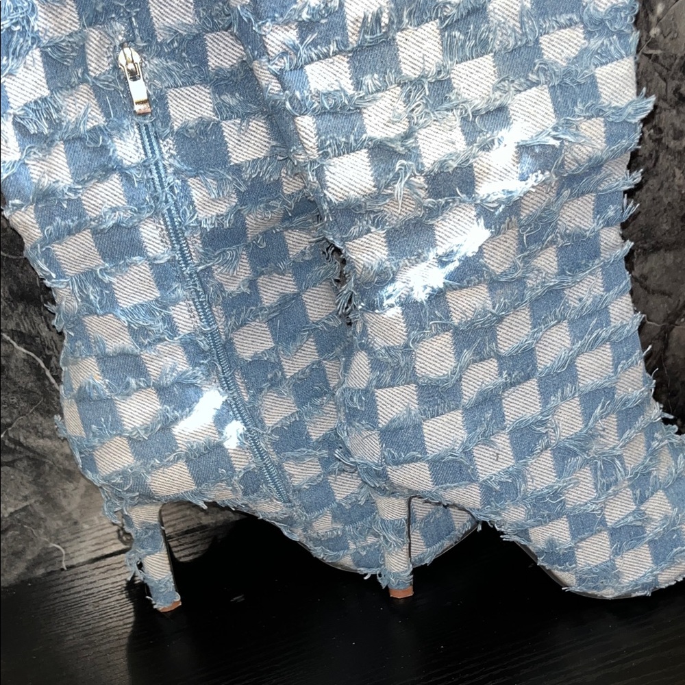 SOLD ON OTHER SITEBlue and White Checkered Knee-High Boots - Picture 3 of 8